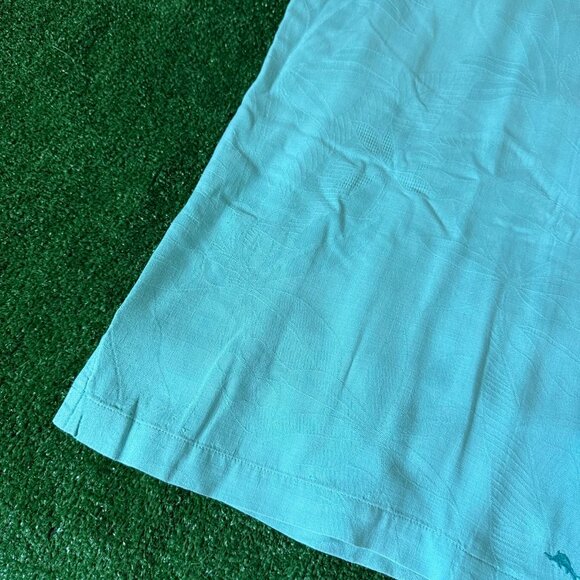 Tommy Bahama Short Sleeve Floral Textured Woven Silk Solid Green Shirt Size XL - Picture 5 of 16